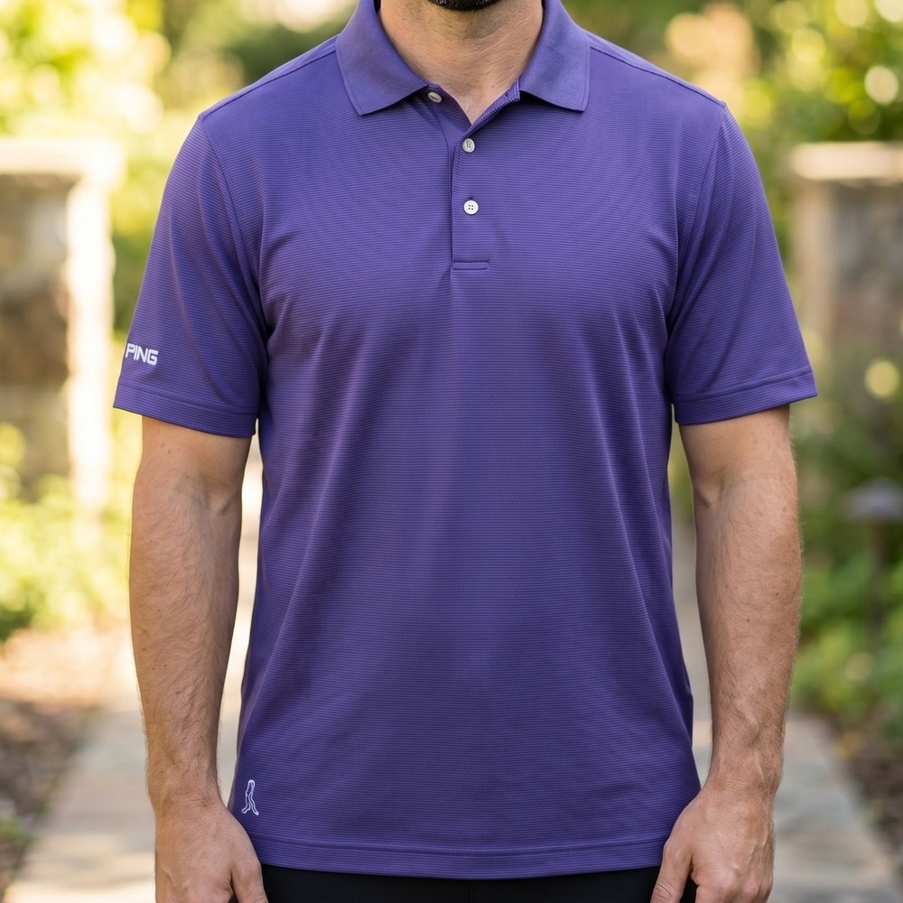 Ping Mens Performance Golf Polo Shirt Purple Short Sleeve Textured Logo L